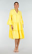 Gele Midi Jurk met V-hals en Ruffle Details