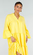 Gele Midi Jurk met V-hals en Ruffle Details
