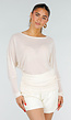 Crème Mesh Top met Lange Mouwen en Stretch