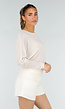 Crème Mesh Top met Lange Mouwen en Stretch