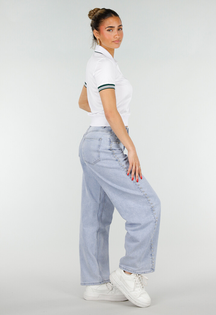 Witte Cropped Polo met Groene Contrasterende Strepen
