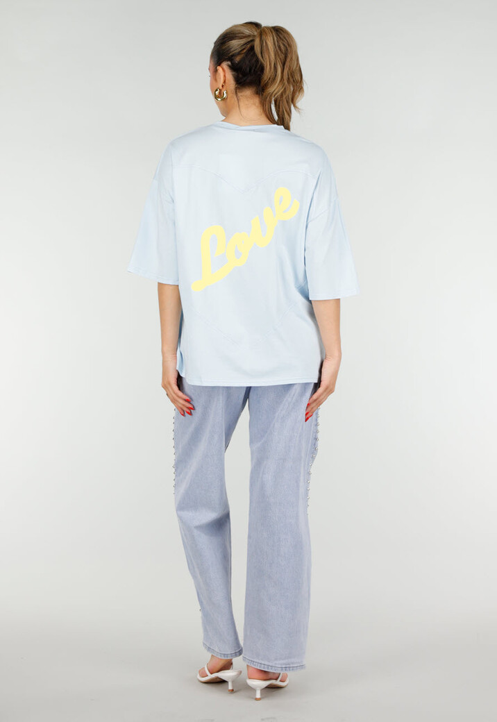 Lichtblauw Oversized T-Shirt met Korte Mouwen en Backprint