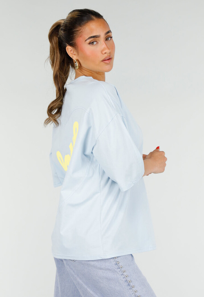 Lichtblauw Oversized T-Shirt met Korte Mouwen en Backprint
