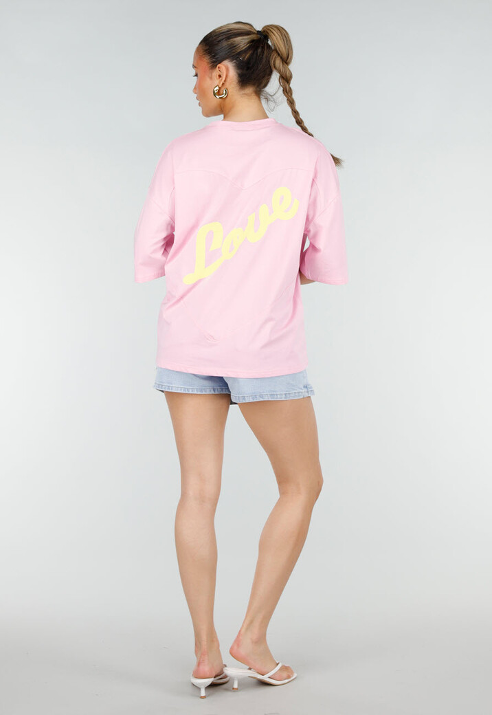 Roze Oversized T-shirt met Korte Mouwen en Backprint