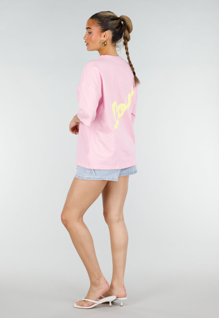 Roze Oversized T-shirt met Korte Mouwen en Backprint