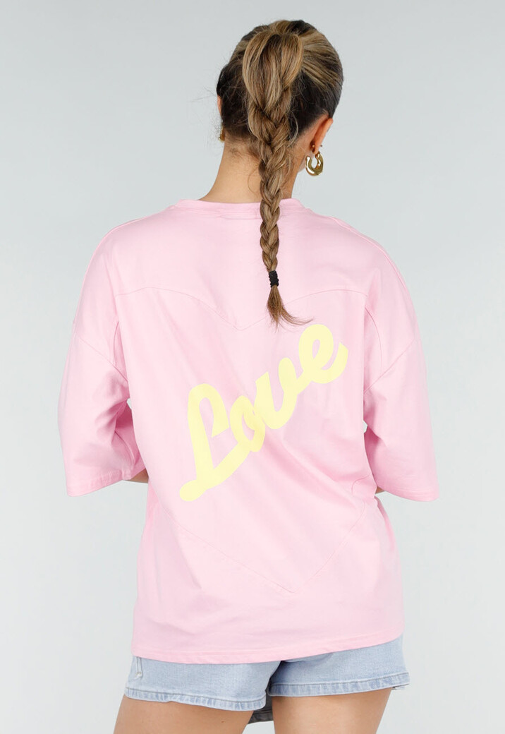 Roze Oversized T-shirt met Korte Mouwen en Backprint