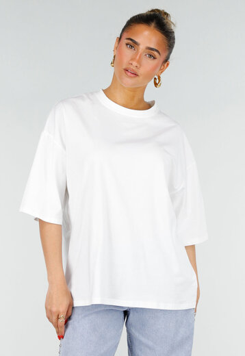 Wit Katoenen T-shirt met Roze Tekstprint