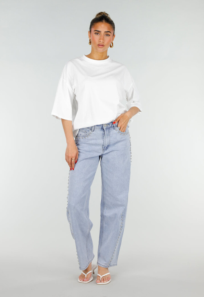 Wit Katoenen Oversized T-shirt met Roze Tekstprint op de Rug