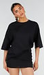 Zwart Oversized T-shirt met Korte Mouwen en Roze Backprint