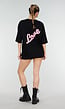 Zwart Oversized T-shirt met Korte Mouwen en Roze Backprint