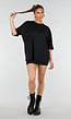 Zwart Oversized T-shirt met Korte Mouwen en Roze Backprint