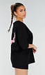 Zwart Oversized T-shirt met Korte Mouwen en Roze Backprint