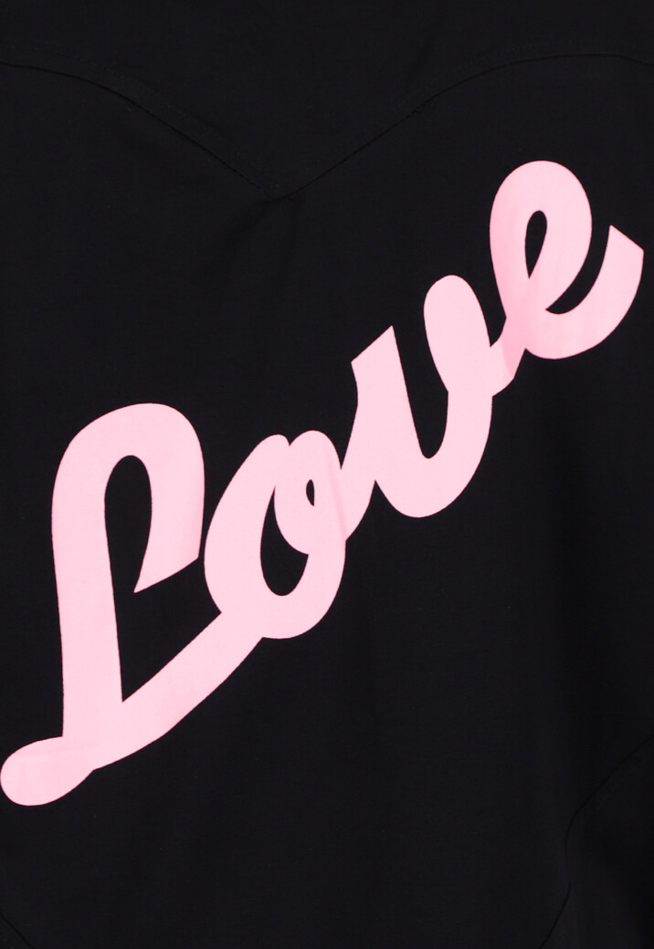 Zwart Oversized T-shirt met Korte Mouwen en Roze Backprint