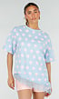 Lichtblauw T-Shirt met Roze Stippen en Kant