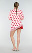 Roze Oversized T-Shirt met Rode Stippen en Kanten Zoom