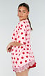 Roze Oversized T-Shirt met Rode Stippen en Kanten Zoom