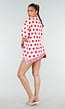 Roze Oversized T-Shirt met Rode Stippen en Kanten Zoom