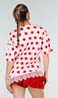 Roze Oversized T-Shirt met Rode Stippen en Kanten Zoom