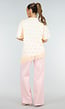 Lichtgeel T-Shirt met Roze Stippen en Kant