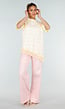 Lichtgeel T-Shirt met Roze Stippen en Kant