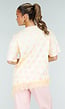 Lichtgeel T-Shirt met Roze Stippen en Kant