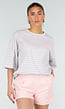 Lichtblauw Gestreept Oversized T-Shirt met Roze Strepen