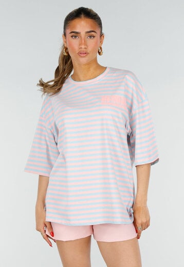 Lichtblauw Gestreept Oversized T-Shirt