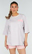 Lichtblauw Gestreept Oversized T-Shirt met Roze Strepen