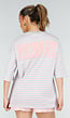 Lichtblauw Gestreept Oversized T-Shirt met Roze Strepen