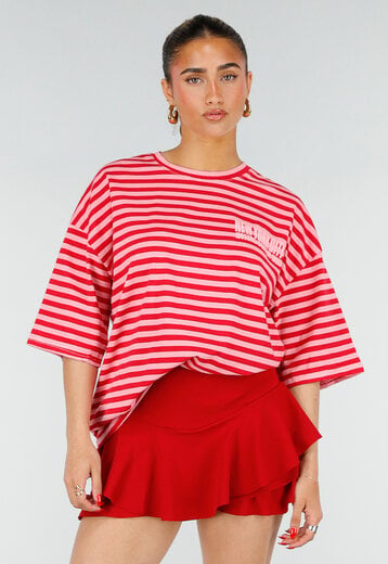 Roze Rode Gestreepte Oversized T-shirt