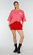 Roze Rode Gestreepte Oversized T-shirt met Tekstprint