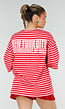 Roze Rode Gestreepte Oversized T-shirt met Tekstprint