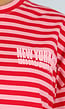 Roze Rode Gestreepte Oversized T-shirt met Tekstprint