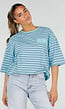 Blauw Gestreept Oversized T-Shirt met Korte Mouwen