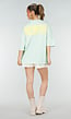 Lichtblauw Geel Gestreepte Oversized T-shirt met Tekstprint