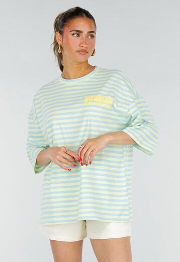 Blauw Geel Gestreepte Oversized T-shirt