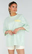 Lichtblauw Geel Gestreepte Oversized T-shirt met Tekstprint