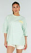 Lichtblauw Geel Gestreepte Oversized T-shirt met Tekstprint
