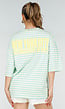 Lichtblauw Geel Gestreepte Oversized T-shirt met Tekstprint