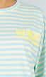 Lichtblauw Geel Gestreepte Oversized T-shirt met Tekstprint