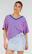 Blauw Roze Gestreepte Oversized T-shirt met V-hals