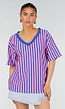 Blauw Roze Gestreepte Oversized T-shirt met V-hals
