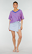 Blauw Roze Gestreepte Oversized T-shirt met V-hals