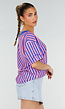 Blauw Roze Gestreepte Oversized T-shirt met V-hals