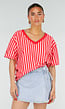 Roze Rode Gestreepte Oversized T-shirt met V-hals