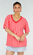 Roze Rode Gestreepte Oversized T-shirt met V-hals