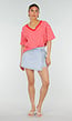 Roze Rode Gestreepte Oversized T-shirt met V-hals