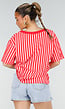 Roze Rode Gestreepte Oversized T-shirt met V-hals