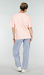 Roze Geel Gestreept Katoenen T-shirt met V-hals en Korte Mouwen