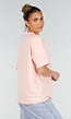Roze Geel Gestreept Katoenen T-shirt met V-hals en Korte Mouwen